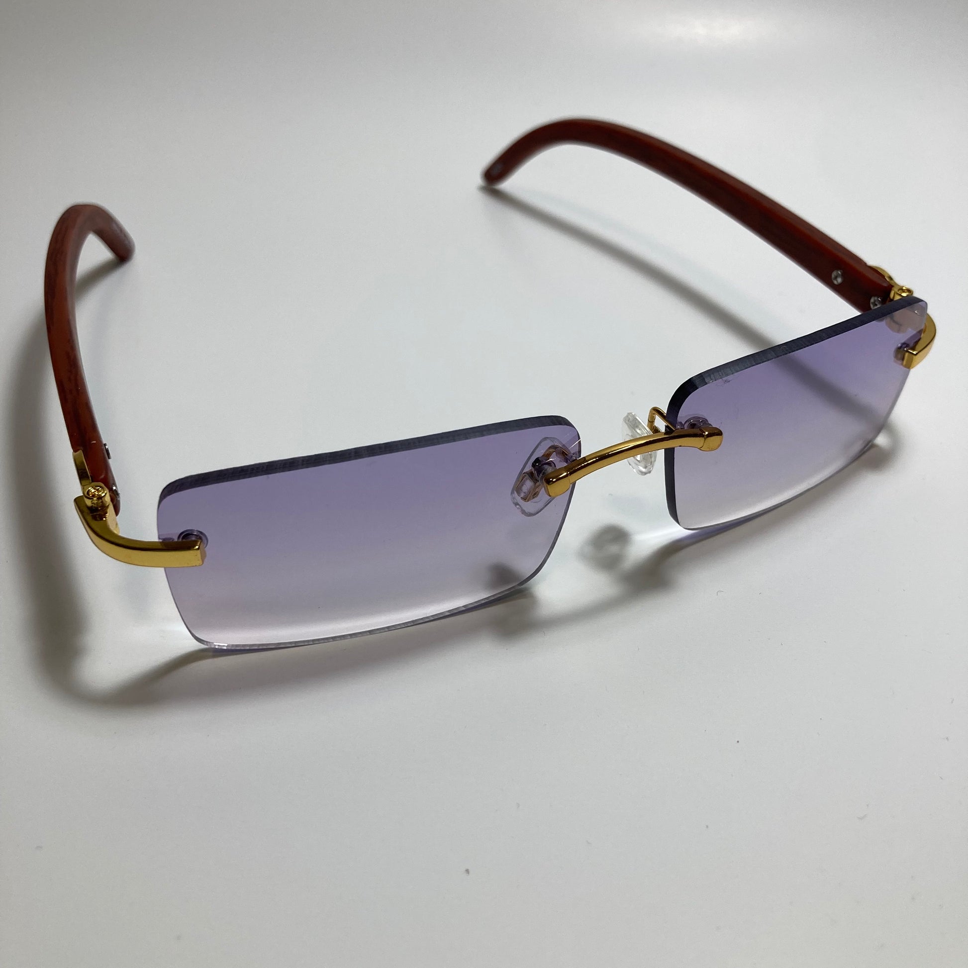mens and womens purple rimless square sunglasses