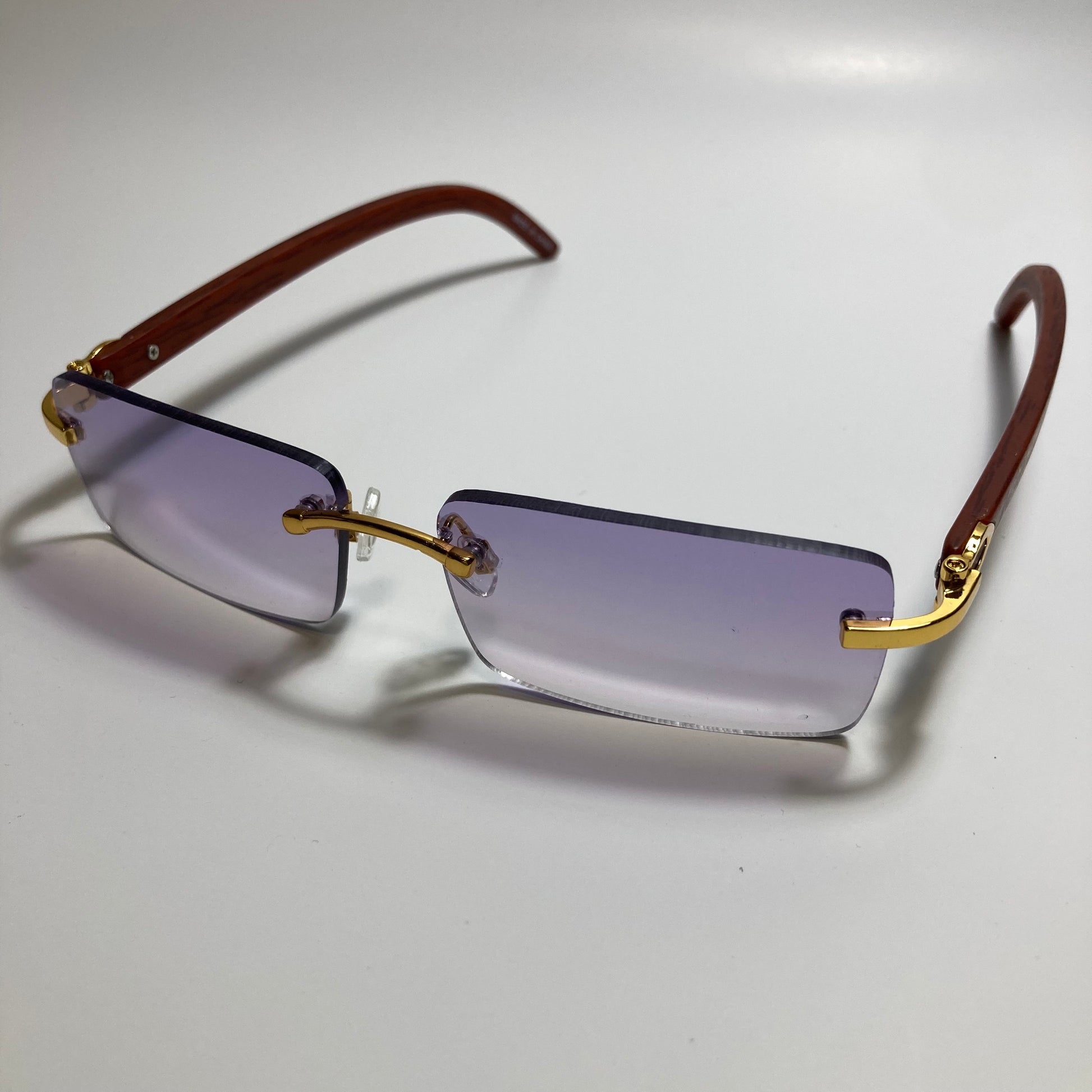mens and womens purple rimless square sunglasses