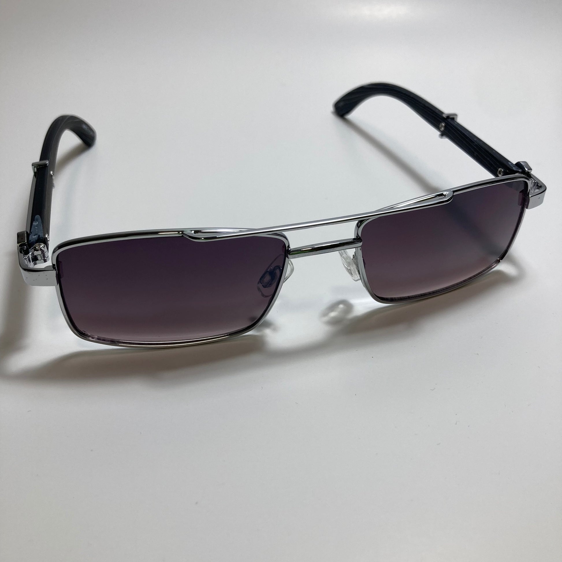 womens and mens black and silver square metal sunglasses
