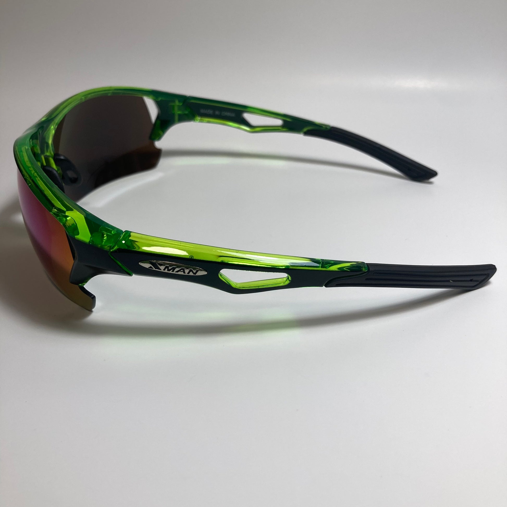 mens green blue and black mirrored wrap around sunglasses