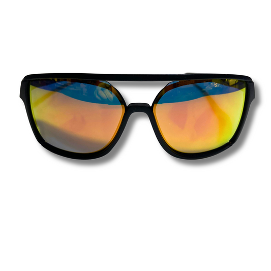 Mens and womens black and orange square mirrored aviator sunglasses with crossbar