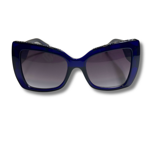womens blue square cateye sunglasses with glitter accents