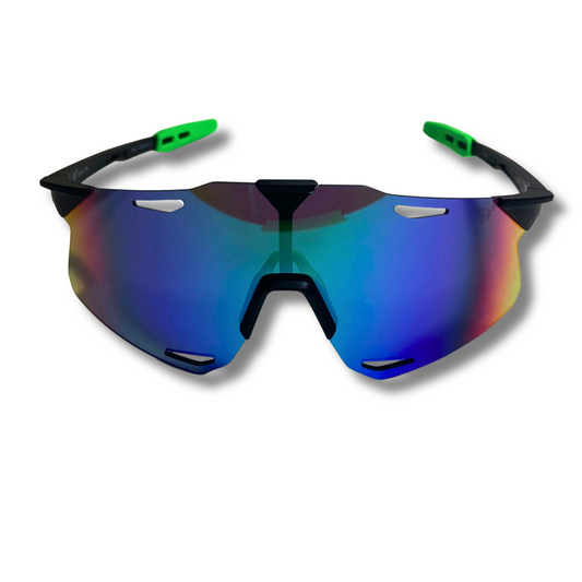mens black and green mirrored baseball sunglasses