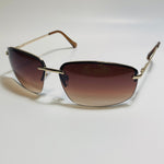 mens and womens gold and brown half rim wrap 2000s sunglasses 