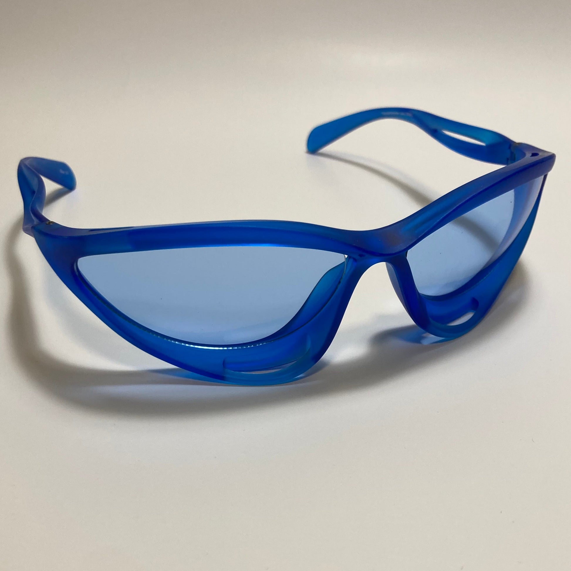 mens and womens clear blue and blue lens futuristic sunglasses