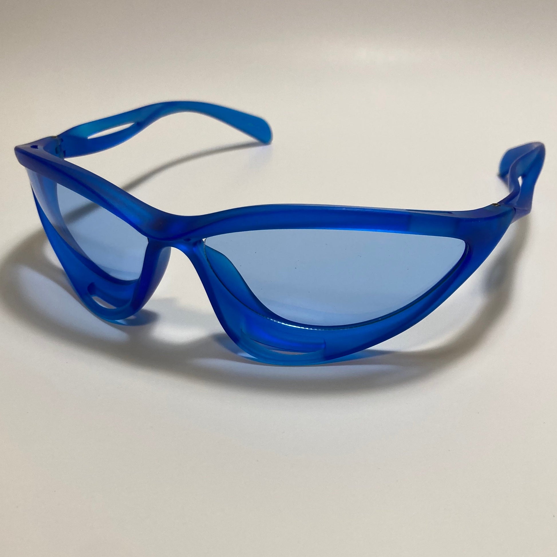 mens and womens clear blue and blue lens futuristic sunglasses