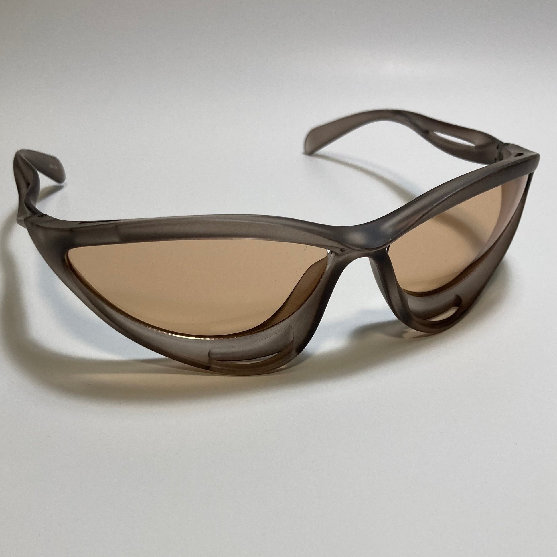 mens and womens clear brown and beige lens futuristic sunglasses