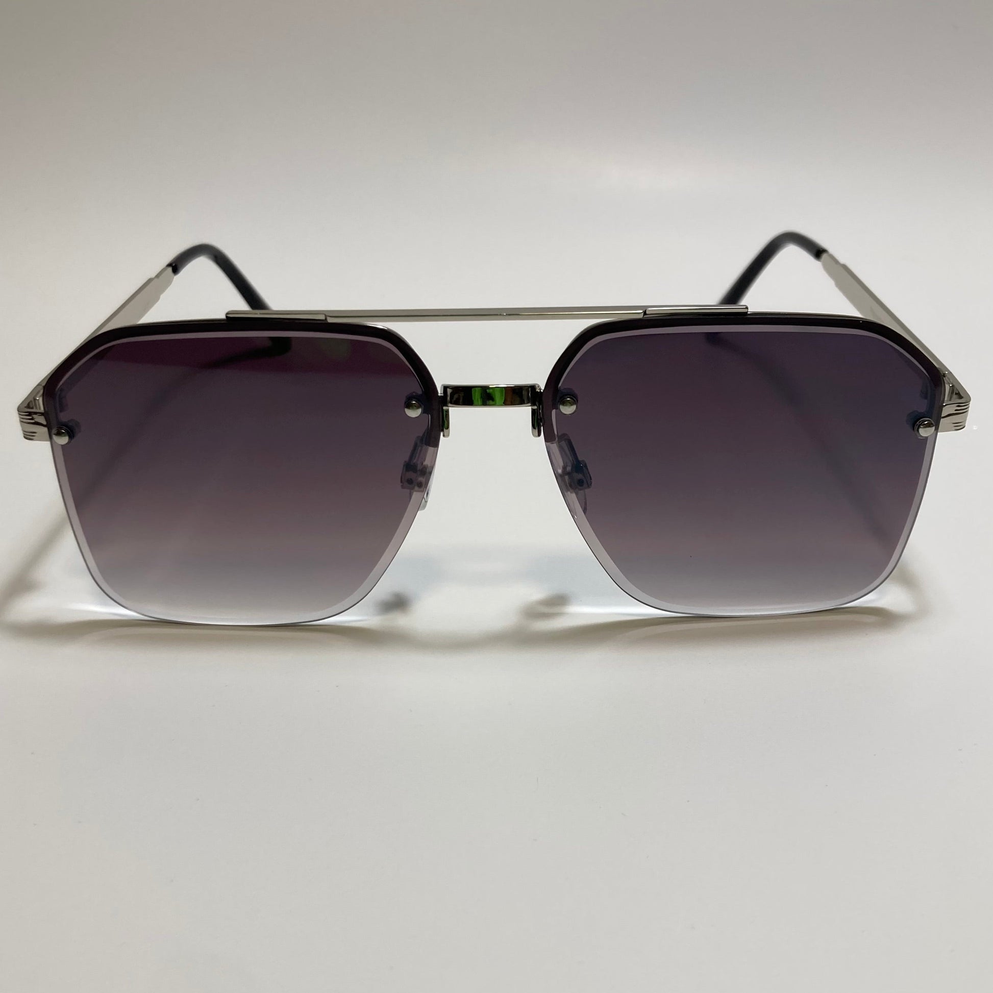 unisex silver and black half rim aviator sunglasses
