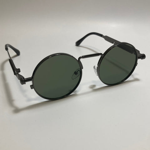 mens and womens black and green round metal steampunk sunglasses