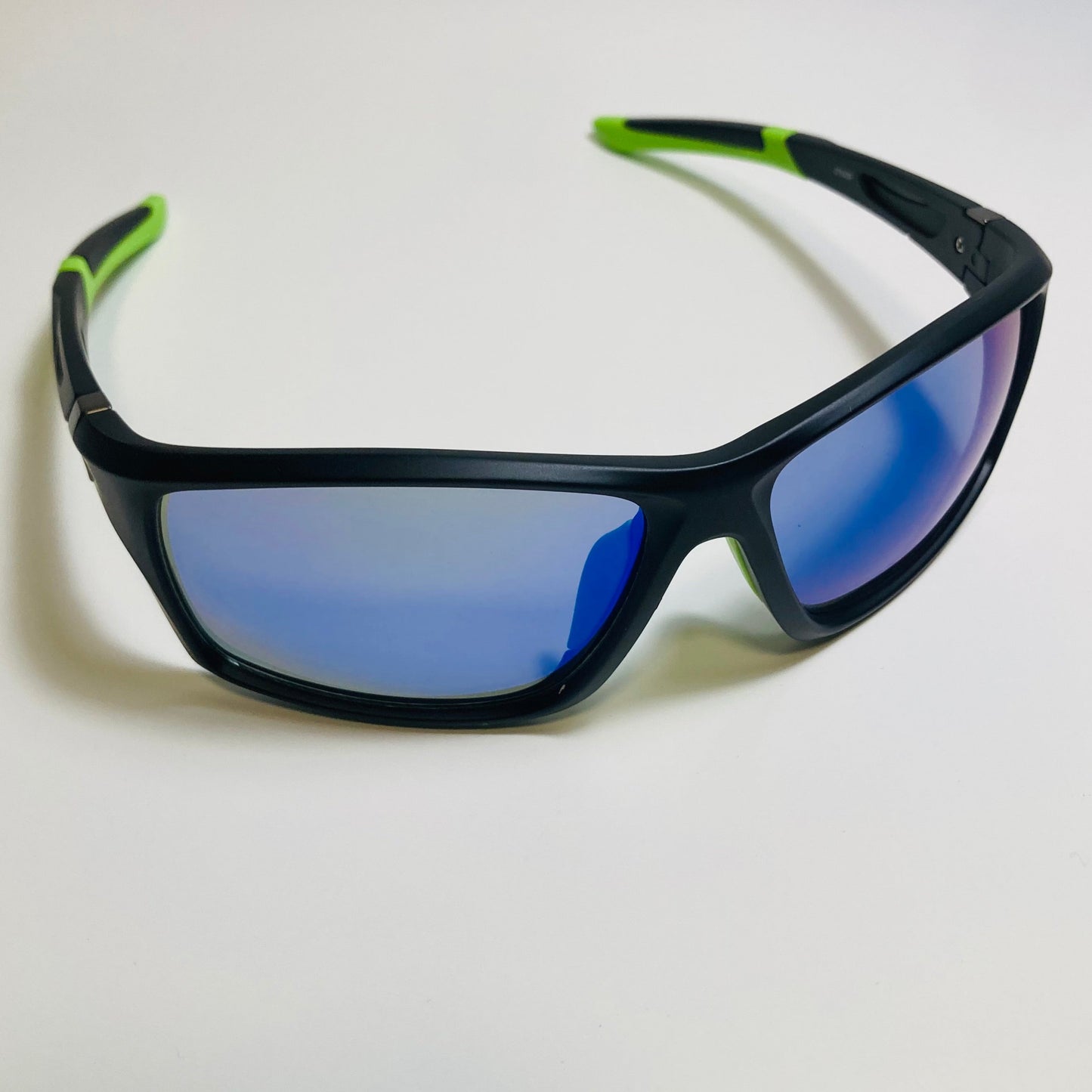 mens black green and blue mirrored wraparound sunglasses 