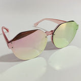 womens green and pink mirrored round glitter sunglasses