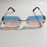 mens and womens blue pink and gold rimless square sunglsses