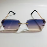 mens and womens purple yellow and gold rimless square sunglsses