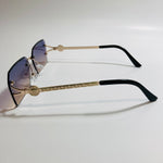 mens and womens purple yellow and gold rimless square sunglsses