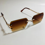 mens and womens brown and gold rimless square sunglsses