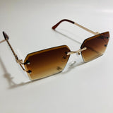 mens and womens brown and gold rimless square sunglsses