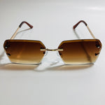 mens and womens brown and gold rimless square sunglsses