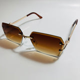 mens and womens brown and gold rimless square sunglsses