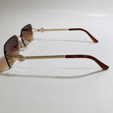 mens and womens brown and gold rimless square sunglsses