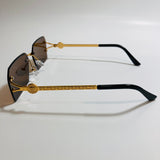 mens and womens brown and gold rimless square sunglsses