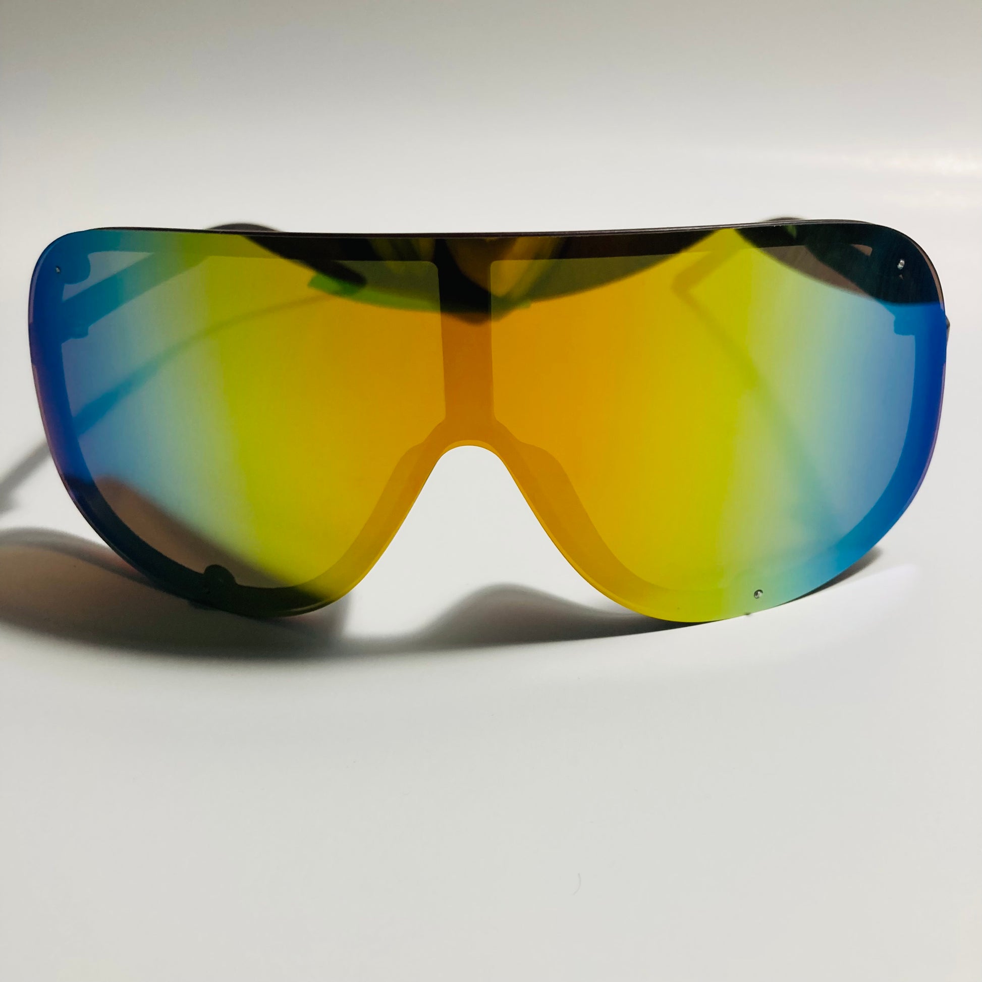 mens and womens yellow mirrored shield sunglasses