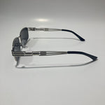 mens and womens silver square sunglasses with black lenses