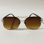 mens and womens brown rimless aviator sunglasses