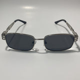 mens and womens silver square sunglasses with black lenses