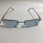 womens and mens blue and silver metal square sunglasses