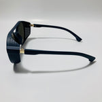 mens and womens black and blue round steampunk sunglasses with side shields