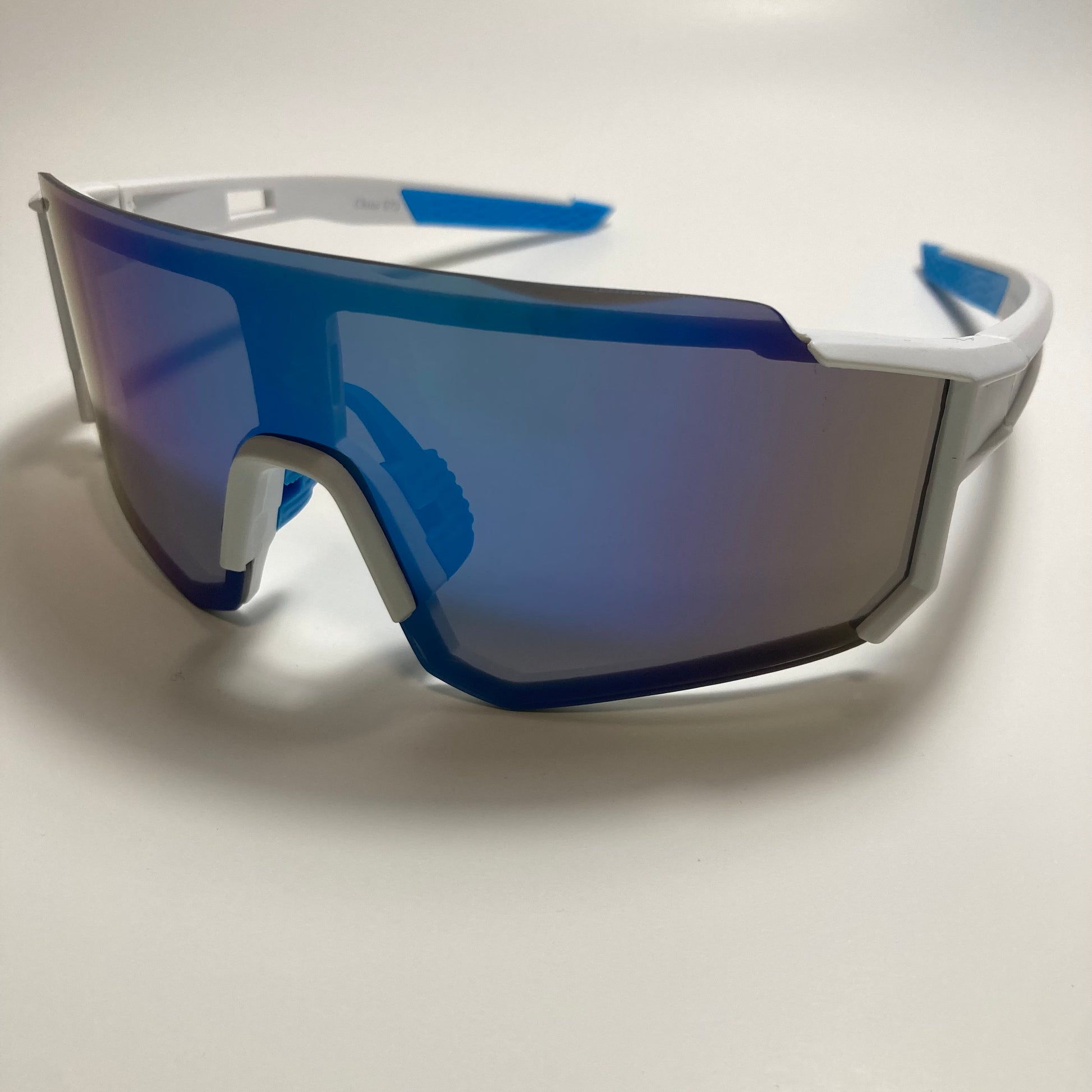 mens white and blue mirrored cycling glasses 