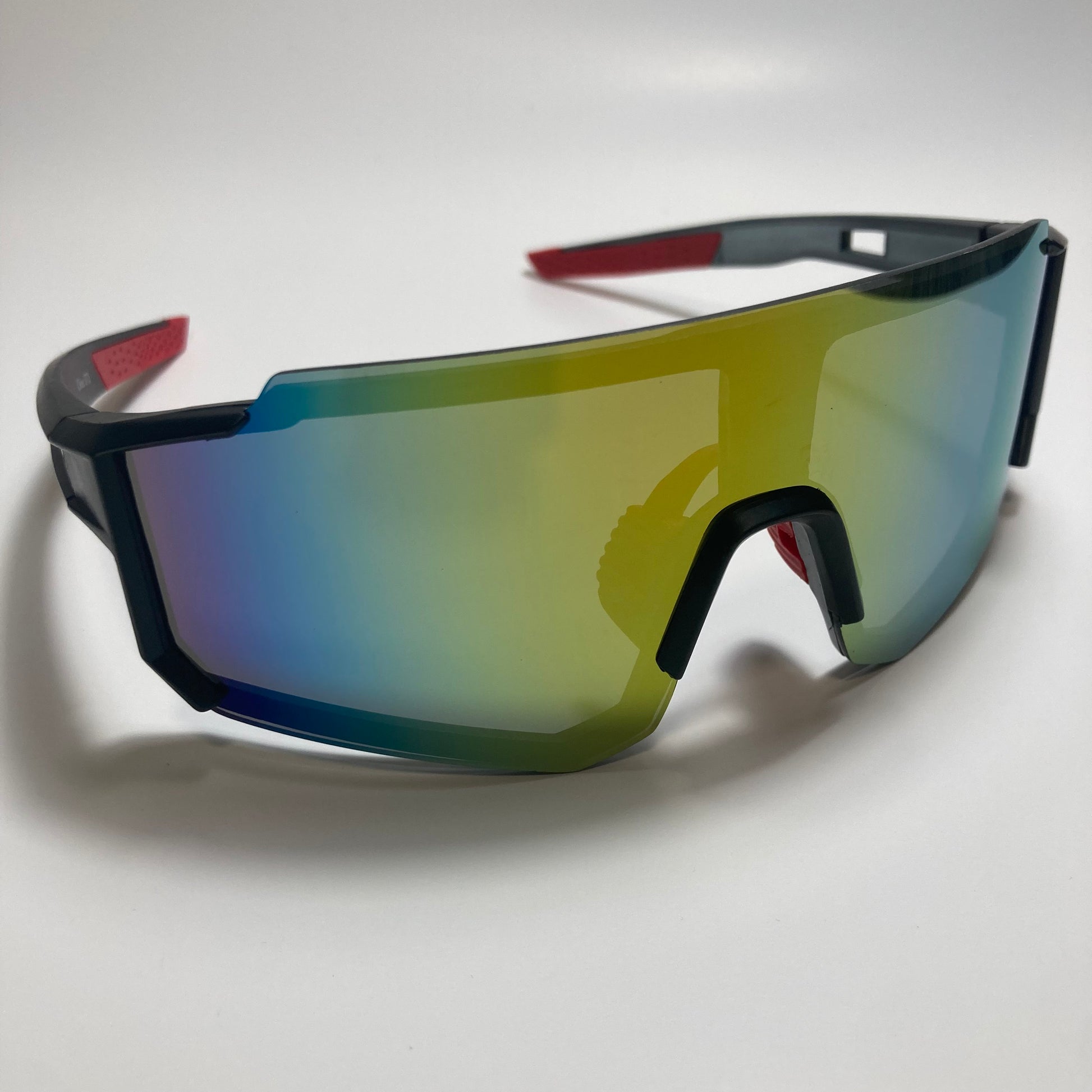 mens black red and yellow mirrored cycling glasses 