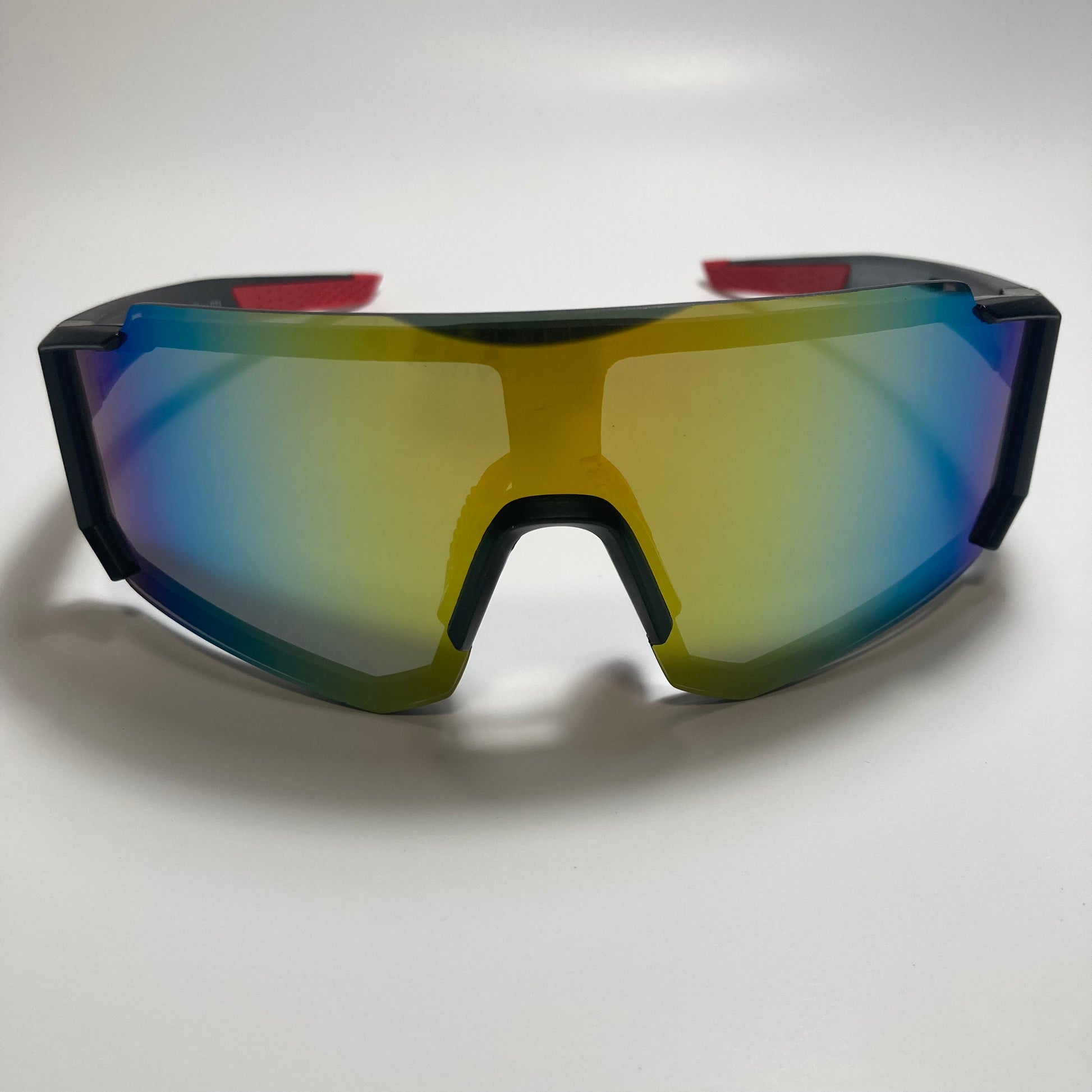 mens black red and yellow mirrored cycling glasses 