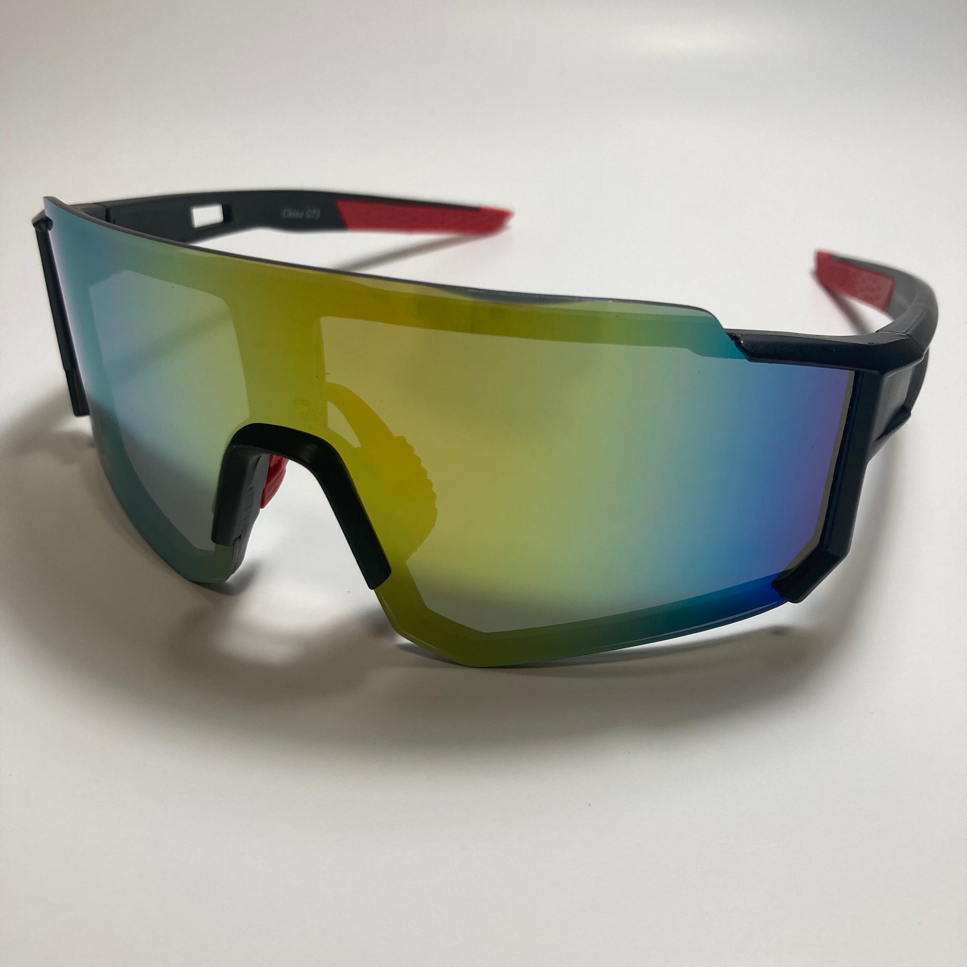 mens black red and yellow mirrored cycling glasses 