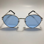 mens and womens silver and blue round sunglasses 