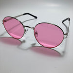 mens and womens pink and silver round sunglasses 