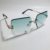 womens green and gold rimless oversize sunglasses