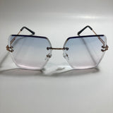 womens blue pink and gold rimless oversize sunglasses