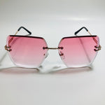 womens pink and gold rimless oversize sunglasses