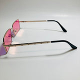 Mens and womens gold sunglasses with mirrored pink lenses