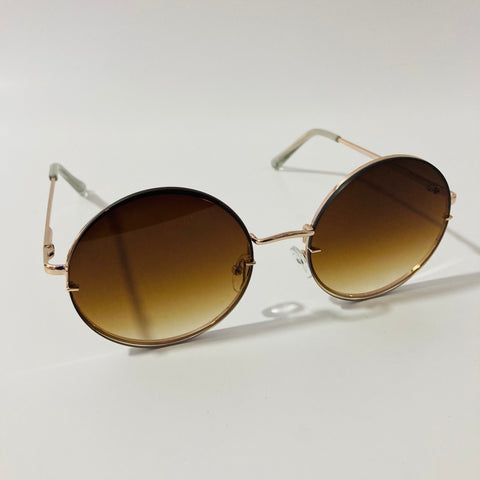 womens brown and gold oversize round sunglasses