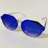 womens blue and white mirrored round glitter sunglasses