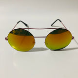 pink and yellow mens and womens round sunglasses with mirror lenses
