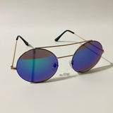 gold and blue mens and womens round sunglasses with mirror lenses