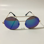 gold and blue mens and womens round sunglasses with mirror lenses