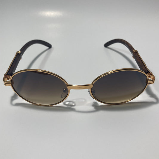 mens and womens brown and gold round sunglasses