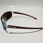 womens and mens silver wrap around sunglasses with mirrored blue lenses