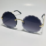 womens black and gold rimless round sunglasses