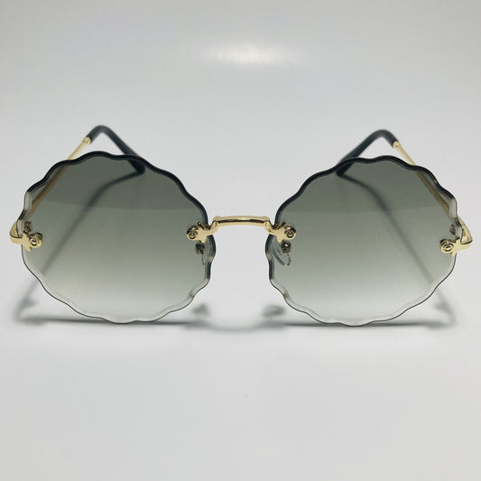 womens green and gold rimless round sunglasses