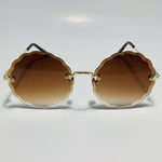 womens brown and gold rimless round sunglasses